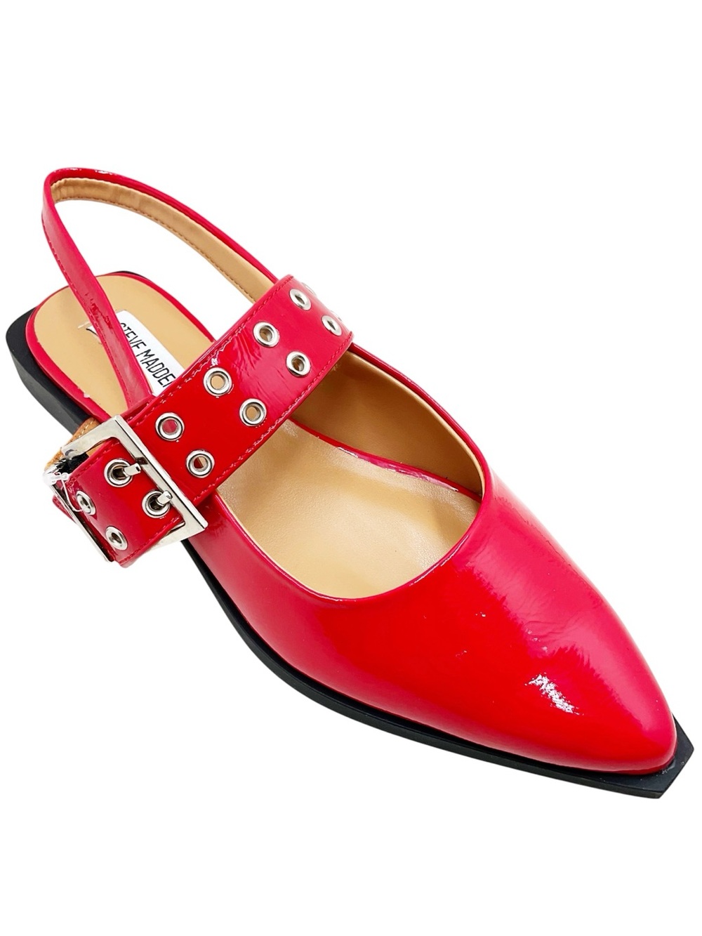 🆕{Steve Madden} Smokee Red Patent Pointed Slingback with Grommet Straps - Picture 6 of 16